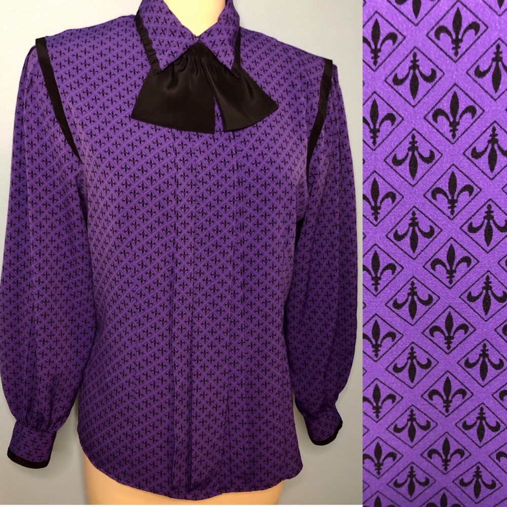 80s 90s Purple Fleur De Lis Jordan Whimsigoth New Wave Romantic Prince Blouse
